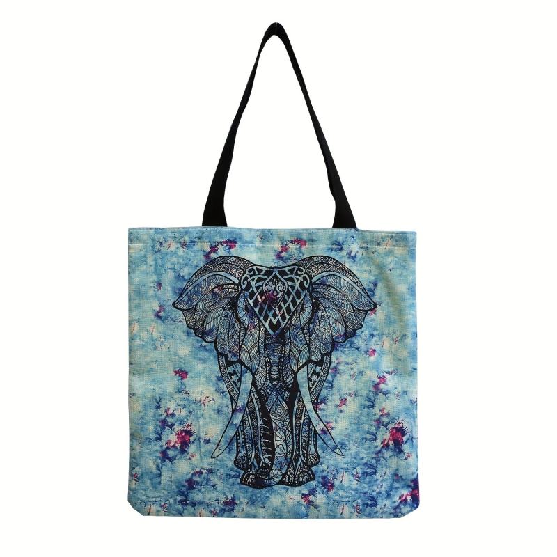 Vintage Elephant Print Canvas Shoulder Bag Handbag For School