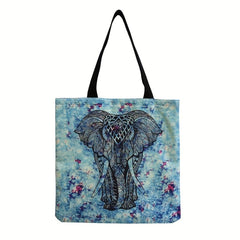 Vintage Elephant Print Canvas Shoulder Bag Handbag For School