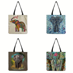 Vintage Elephant Print Canvas Shoulder Bag Handbag For School