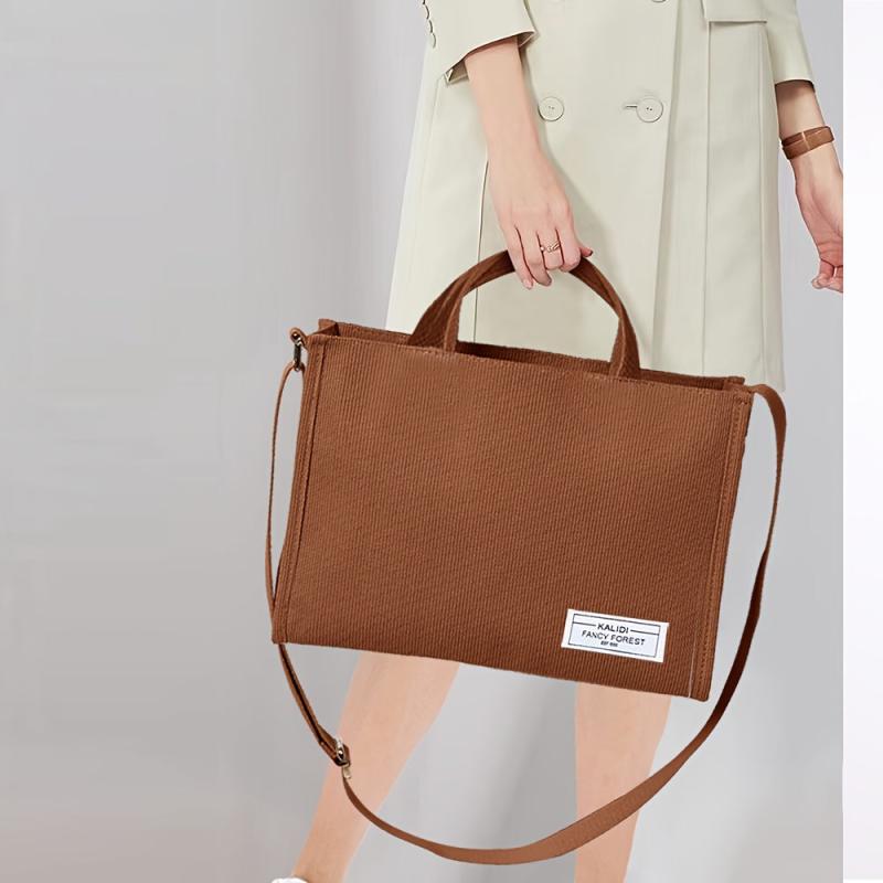 Corduroy Tote Bag Casual Shoulder Bag Retro Crossbody Bag For Women