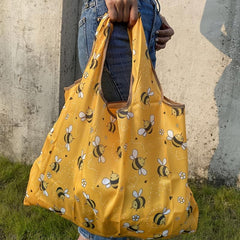Cartoon Bee Pattern Shopper Bag Foldable Shoulder Bag Portable Reusable Bag