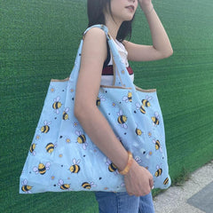 Cartoon Bee Pattern Shopper Bag Foldable Shoulder Bag Portable Reusable Bag