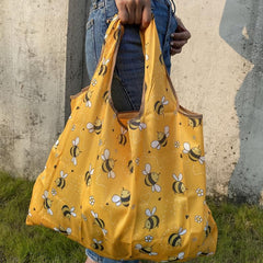 Cartoon Bee Pattern Shopper Bag Foldable Shoulder Bag Portable Reusable Bag