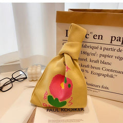 Cartoon Flower Duck Pattern Knitted Bag Handbag Niche Storage Bag