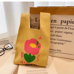 Cartoon Flower Duck Pattern Knitted Bag Handbag Niche Storage Bag