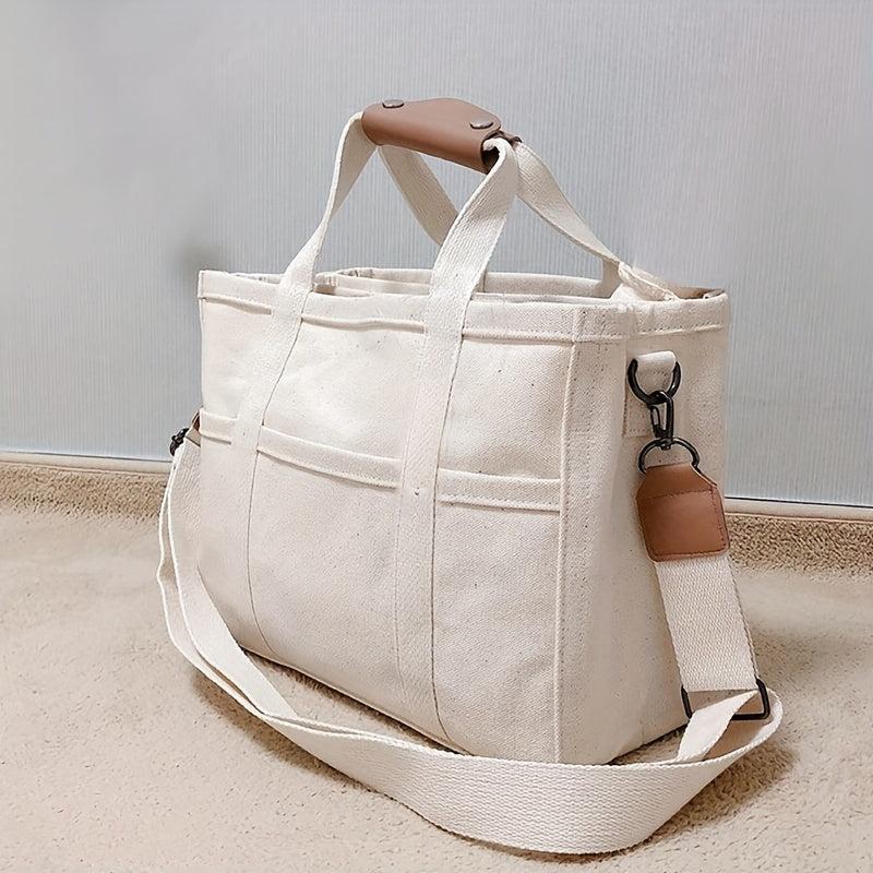 Minimalist Canvas Large Capacity Handbag Solid Versatile Storage Shoulder Bag
