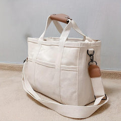 Minimalist Canvas Large Capacity Handbag Solid Versatile Storage Shoulder Bag