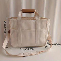Minimalist Canvas Large Capacity Handbag Solid Versatile Storage Shoulder Bag