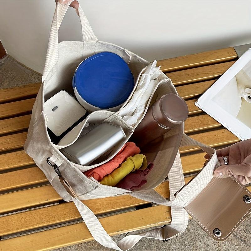 Minimalist Canvas Large Capacity Handbag Solid Versatile Storage Shoulder Bag