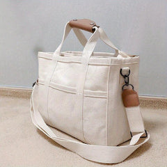 Minimalist Canvas Large Capacity Handbag Solid Versatile Storage Shoulder Bag