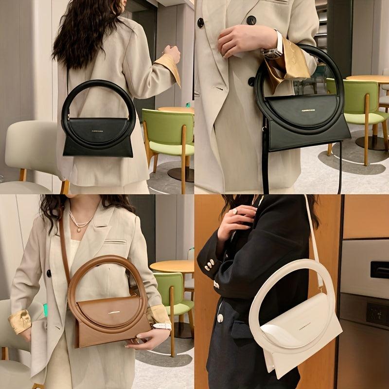Letter Graphic Round Handle Satchel Purse Faux Leather Crossbody Bag