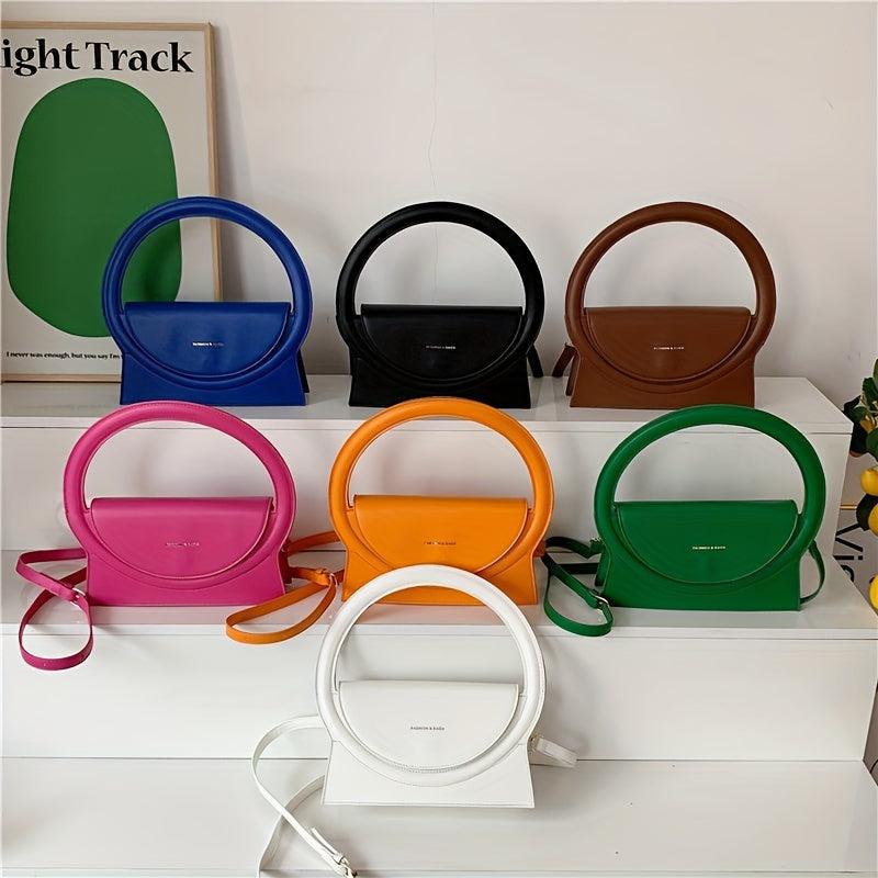 Letter Graphic Round Handle Satchel Purse Faux Leather Crossbody Bag