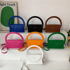 Letter Graphic Round Handle Satchel Purse Faux Leather Crossbody Bag