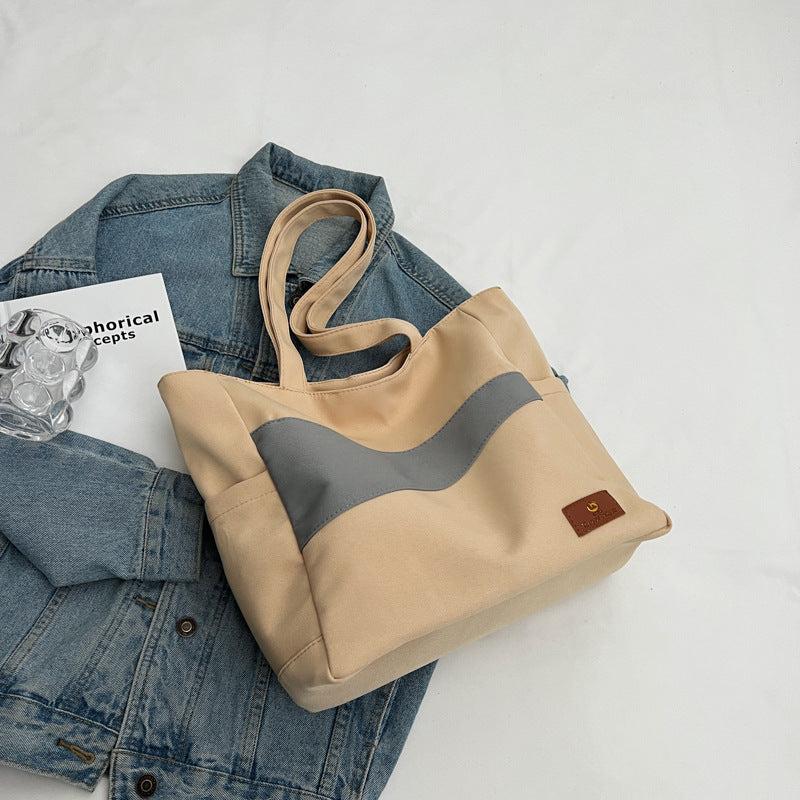 Colorblock Canvas Handbag School Work Lightweight Bag
