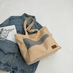 Colorblock Canvas Handbag School Work Lightweight Bag