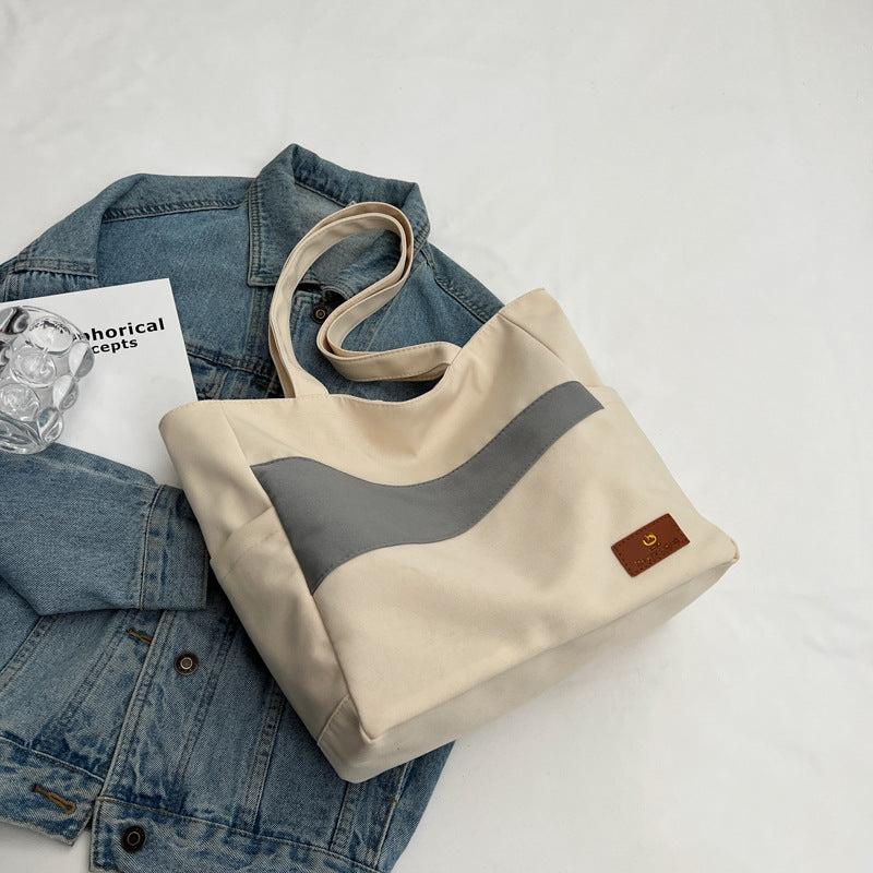 Colorblock Canvas Handbag School Work Lightweight Bag