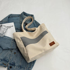 Colorblock Canvas Handbag School Work Lightweight Bag