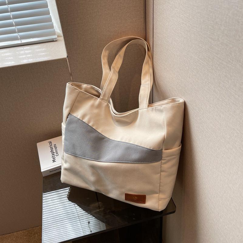 Colorblock Canvas Handbag School Work Lightweight Bag