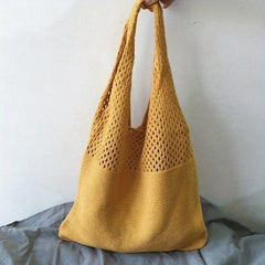 Solid Knitted Tote Bag Foldable Shoulder Bag Casual Shopping Bag