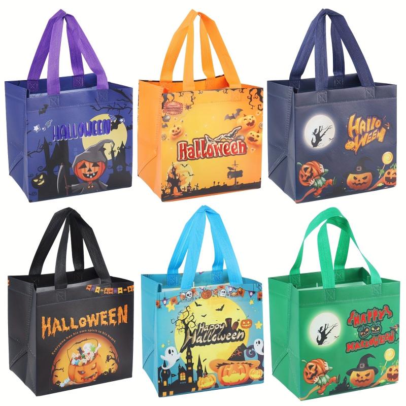 6PCS Halloween Trick Or Treat Bags Cartoon Pattern Storage Handbags