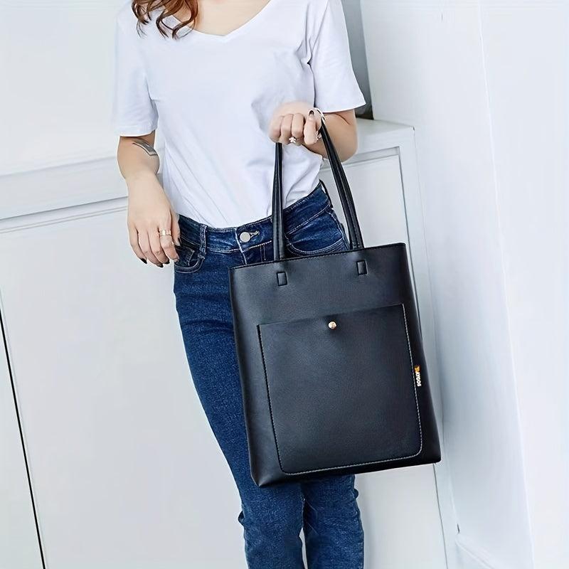 Large Capacity PU Leather Tote Bag Textured Shoulder Bag