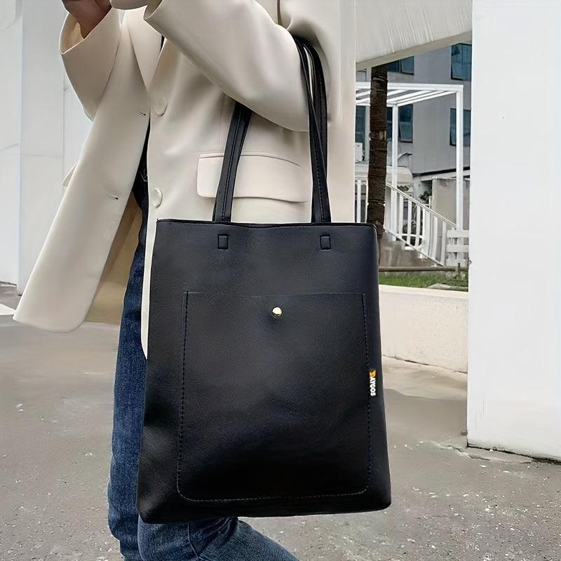 Large Capacity PU Leather Tote Bag Textured Shoulder Bag