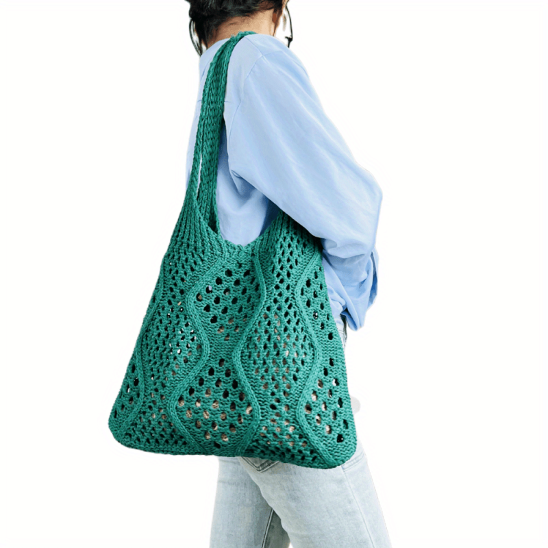 Hollow Out Crochet Tote Bag for Women Knitted Woven Shoulder Bag