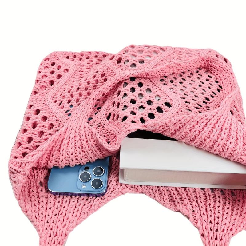 Hollow Out Crochet Tote Bag for Women Knitted Woven Shoulder Bag