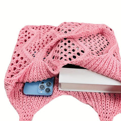 Hollow Out Crochet Tote Bag for Women Knitted Woven Shoulder Bag
