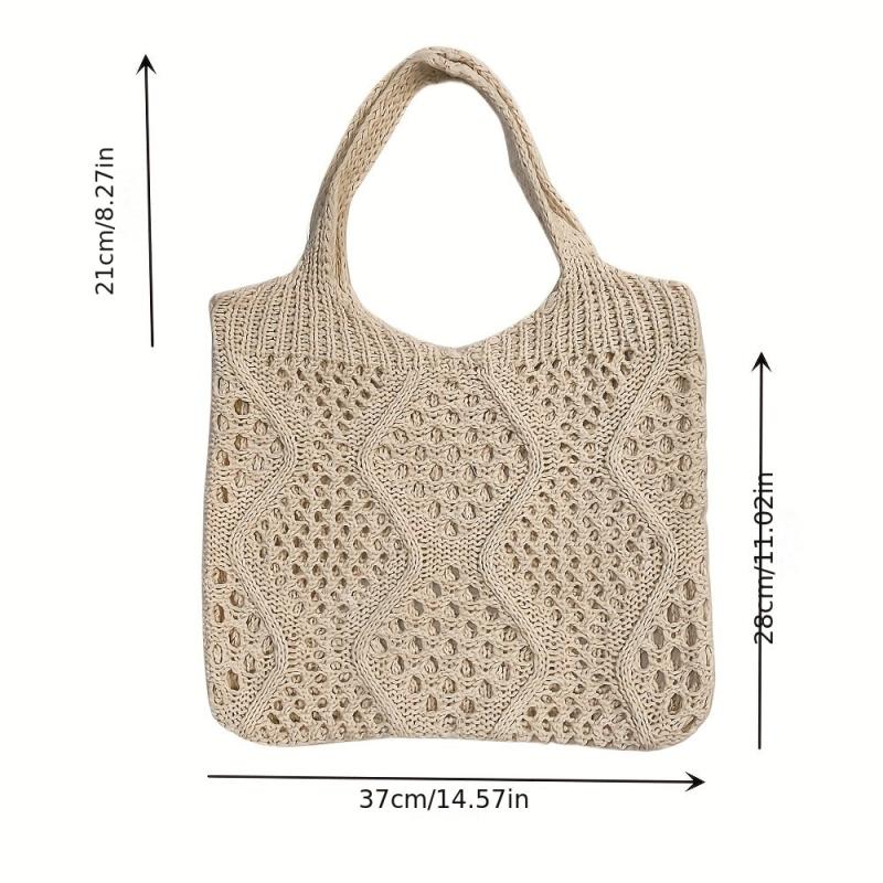 Hollow Out Crochet Tote Bag for Women Knitted Woven Shoulder Bag