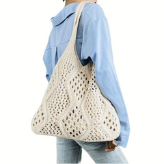 Hollow Out Crochet Tote Bag for Women Knitted Woven Shoulder Bag