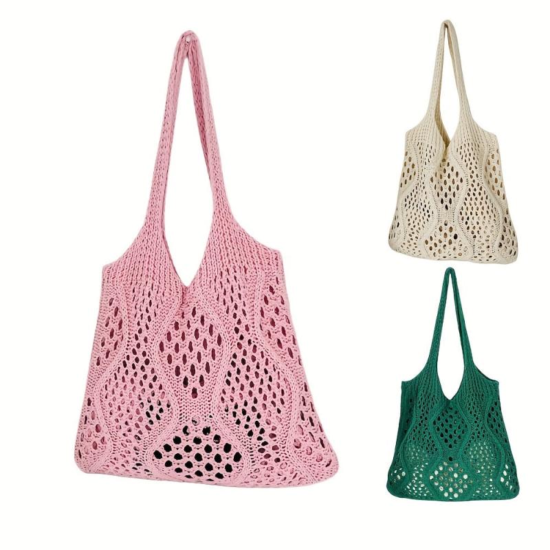 Hollow Out Crochet Tote Bag for Women Knitted Woven Shoulder Bag