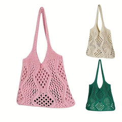 Hollow Out Crochet Tote Bag for Women Knitted Woven Shoulder Bag