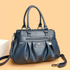 Solid Zipper Tote Bag Ruched Large Capacity Adjustable Strap Shoulder Bag