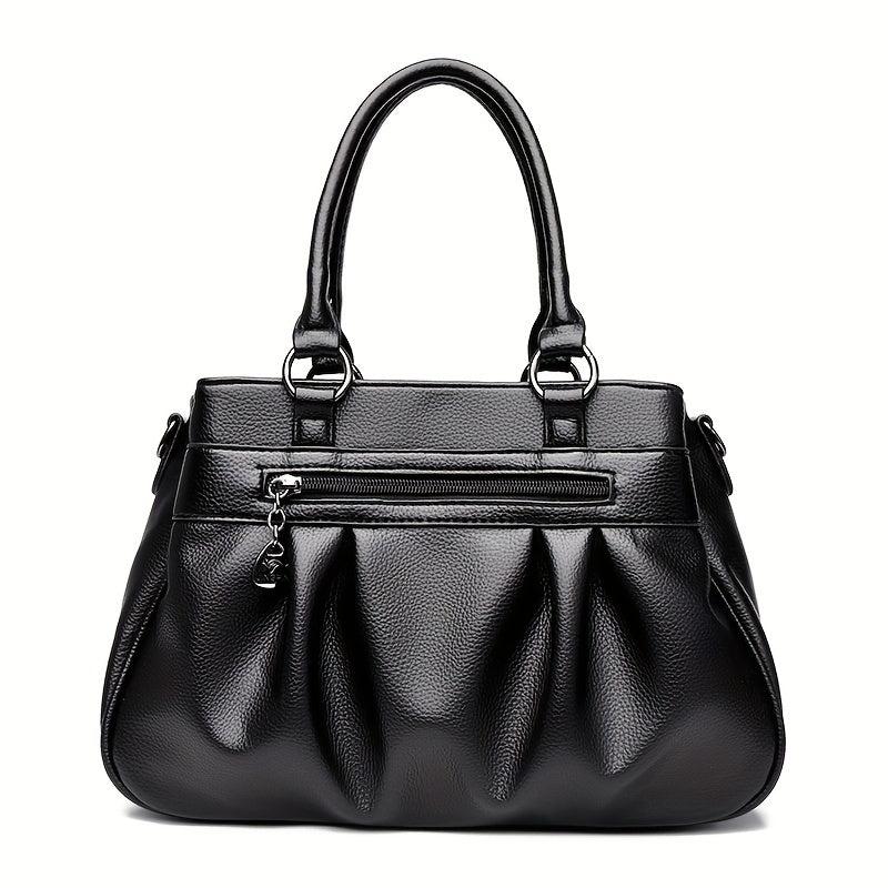 Solid Zipper Tote Bag Ruched Large Capacity Adjustable Strap Shoulder Bag