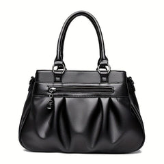 Solid Zipper Tote Bag Ruched Large Capacity Adjustable Strap Shoulder Bag