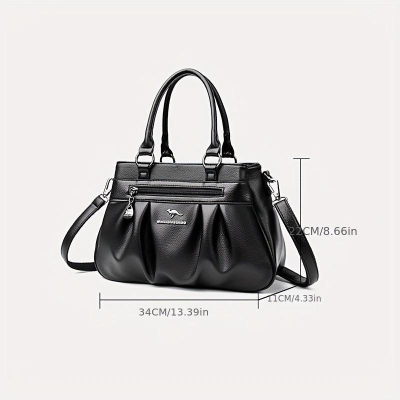 Solid Zipper Tote Bag Ruched Large Capacity Adjustable Strap Shoulder Bag