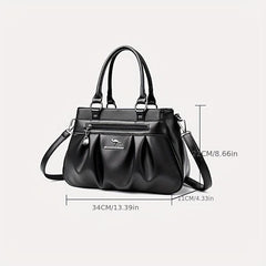 Solid Zipper Tote Bag Ruched Large Capacity Adjustable Strap Shoulder Bag