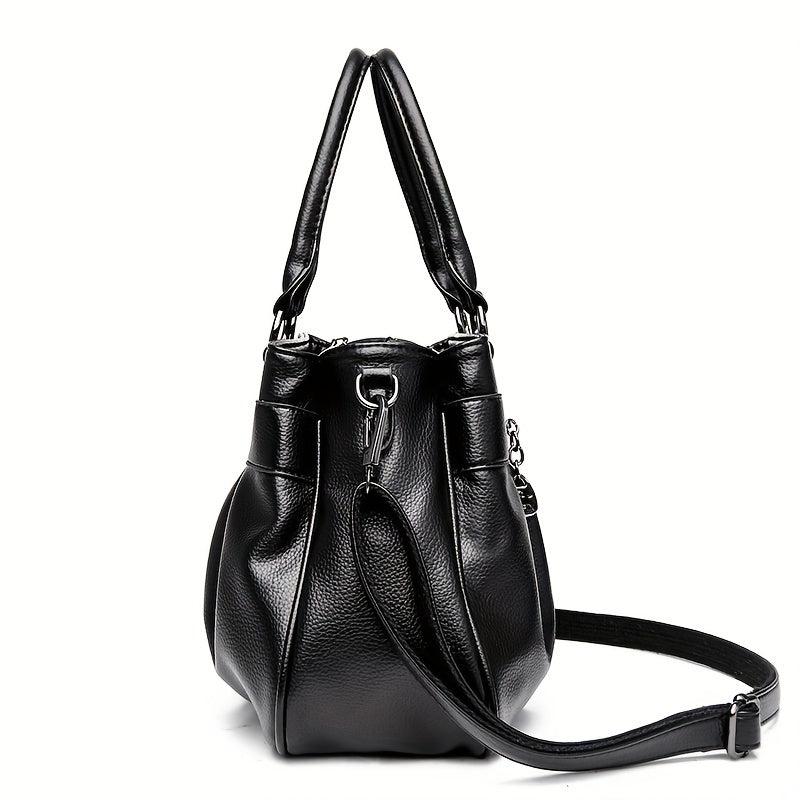 Solid Zipper Tote Bag Ruched Large Capacity Adjustable Strap Shoulder Bag