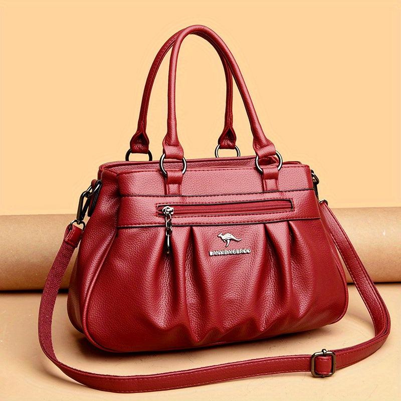 Solid Zipper Tote Bag Ruched Large Capacity Adjustable Strap Shoulder Bag