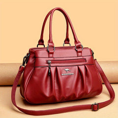 Solid Zipper Tote Bag Ruched Large Capacity Adjustable Strap Shoulder Bag