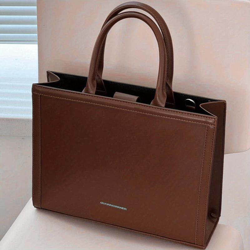 Solid Retro Tote Bag Large Capacity Satchel Bag Women's Handbag