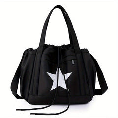Vintage Star Print Drawstring Tote Large Capacity Shoulder Bag