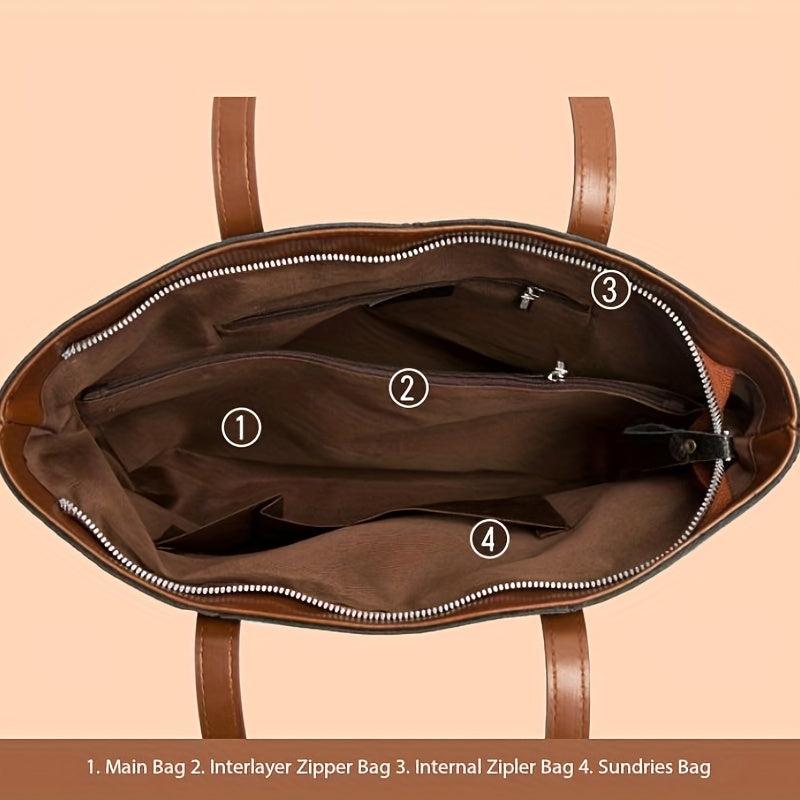 Large Capacity Shoulder Bag Textured Zipper Tote