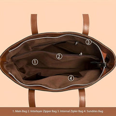 Large Capacity Shoulder Bag Textured Zipper Tote