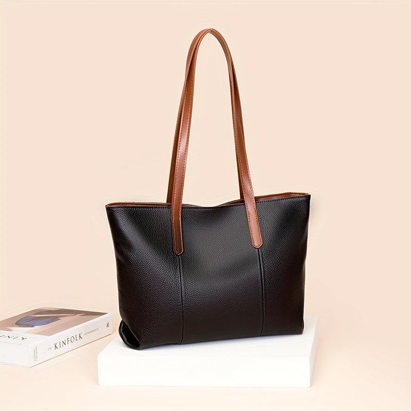 Large Capacity Shoulder Bag Textured Zipper Tote