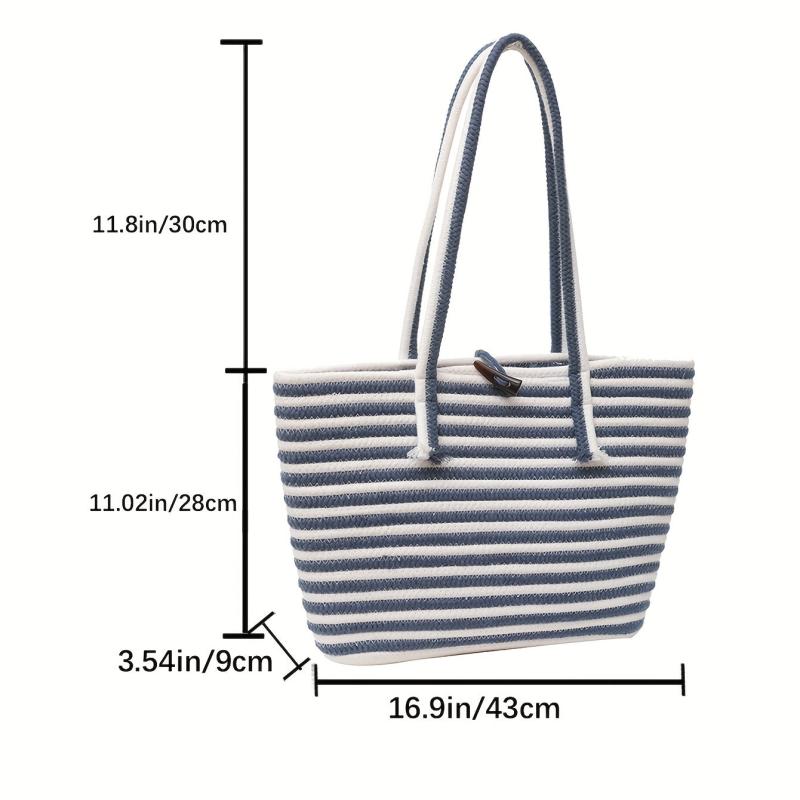 Summer Stripes Woven Tote Bag Beach Shoulder Bag Boho Style