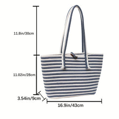 Summer Stripes Woven Tote Bag Beach Shoulder Bag Boho Style