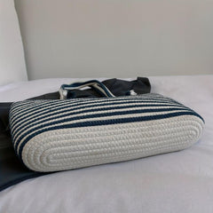 Summer Stripes Woven Tote Bag Beach Shoulder Bag Boho Style