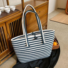 Summer Stripes Woven Tote Bag Beach Shoulder Bag Boho Style